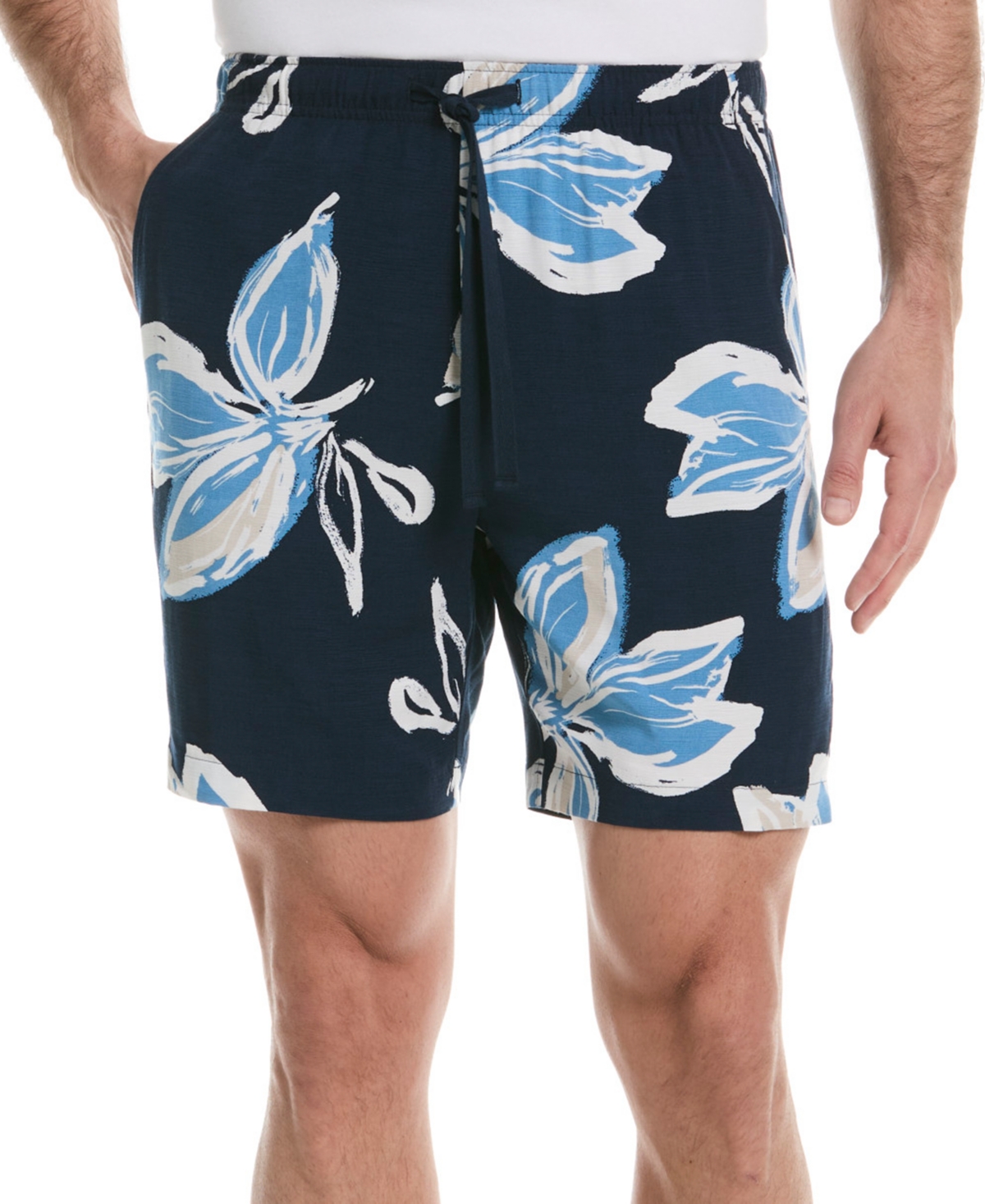 Men's Classic-Fit Tropical Floral 7" Drawstring Shorts - Dress Blues
