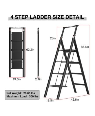 4 Step Ladder, Retractable Handgrip Folding Step Stool with Anti-Slip Wide Pedal, Aluminum Step Ladders 4 Steps, 300lbs Safety Household Ladder