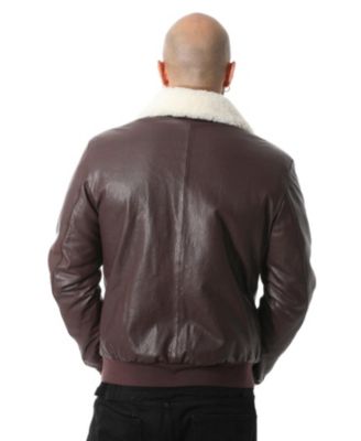 Мужская куртка-бомбер из натуральной кожи Furniq UK с подкладкой из овчины бордовой ткани Наппа и белой вьющейся шерсти 158490₽