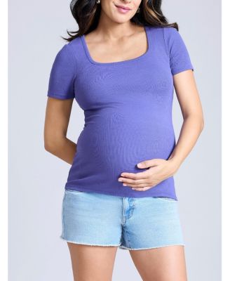 Maternity Square Neck Rib Knit Short Sleeve Top - Motherhood