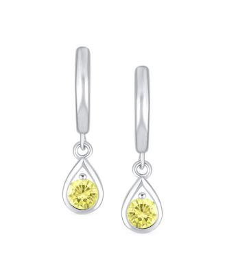 Classic Small CZ Cubic Zirconia Pear Shaped Dangling Teardrop Huggie Earrings .925 Sterling Silver