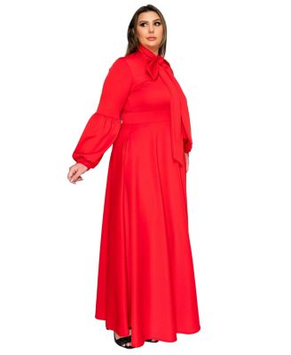 Plus Size Bella Donna Dress with Ribbon and Bishop Sleeves