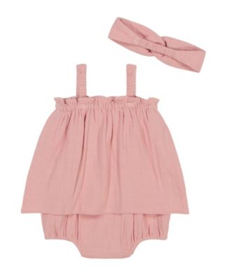 Baby Girls 2-Piece Gauze Sunsuit and Matching Headband Set
