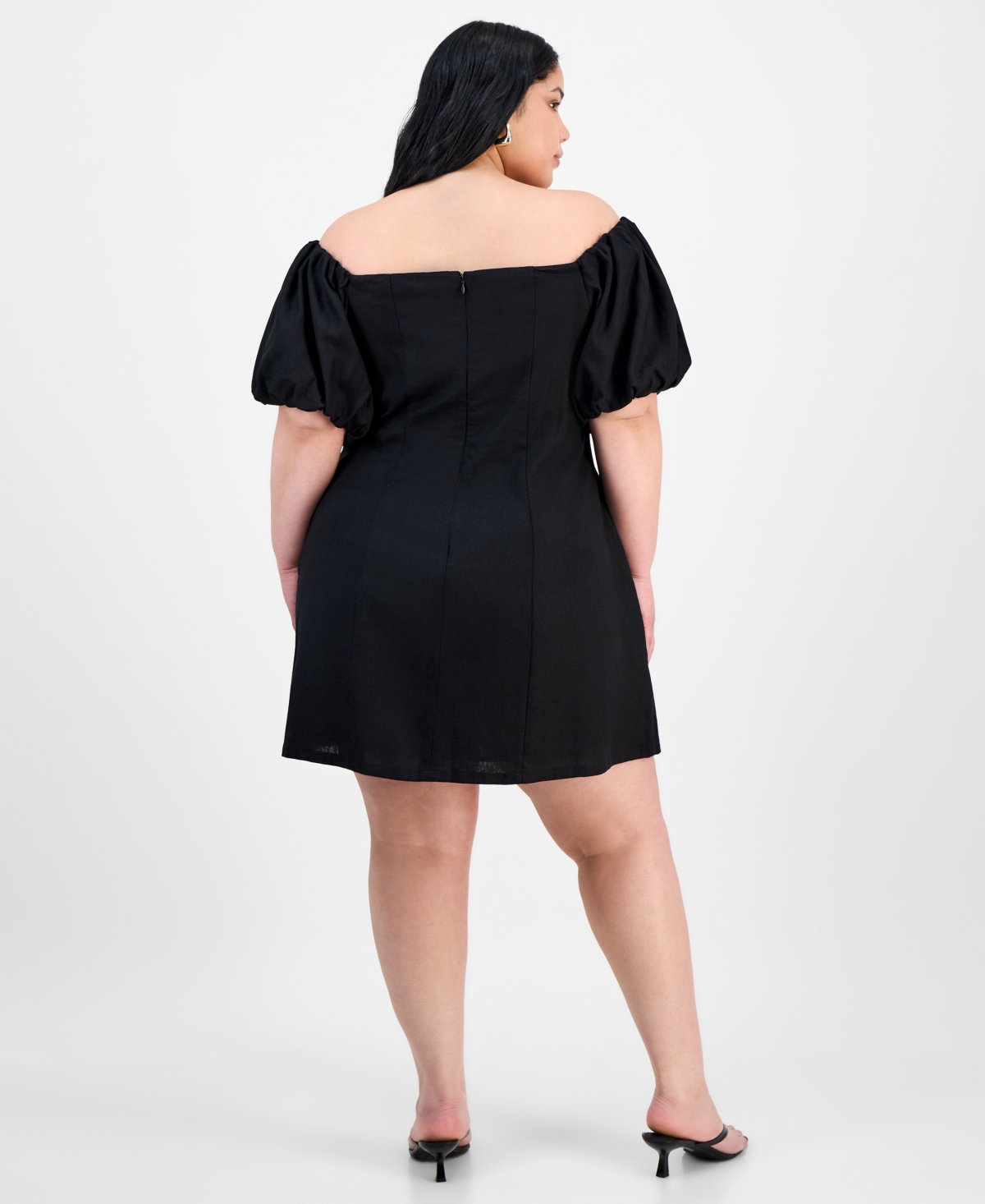 Bar Iii Trendy Plus Size Bubble-sleeve Off-the-shoulder Dress, Exclusively At Macy's