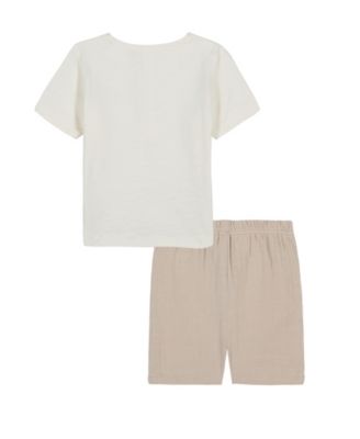 Baby Boys 2-Piece Slub Jersey Henley T-Shirt and Tonal Plaid Shorts Set