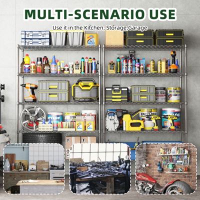 6 Story Metal Garage Storage Rack Adjustable Partition Shelves 400lb per Layer Heavy Duty Black