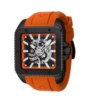 Мужские механические часы Invicta 44003 Cuadro с 3 стрелками, черный, оранжевый циферблат