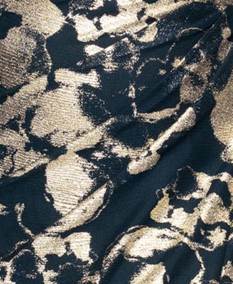 Plus Size Metallic Print Cowlneck Gown