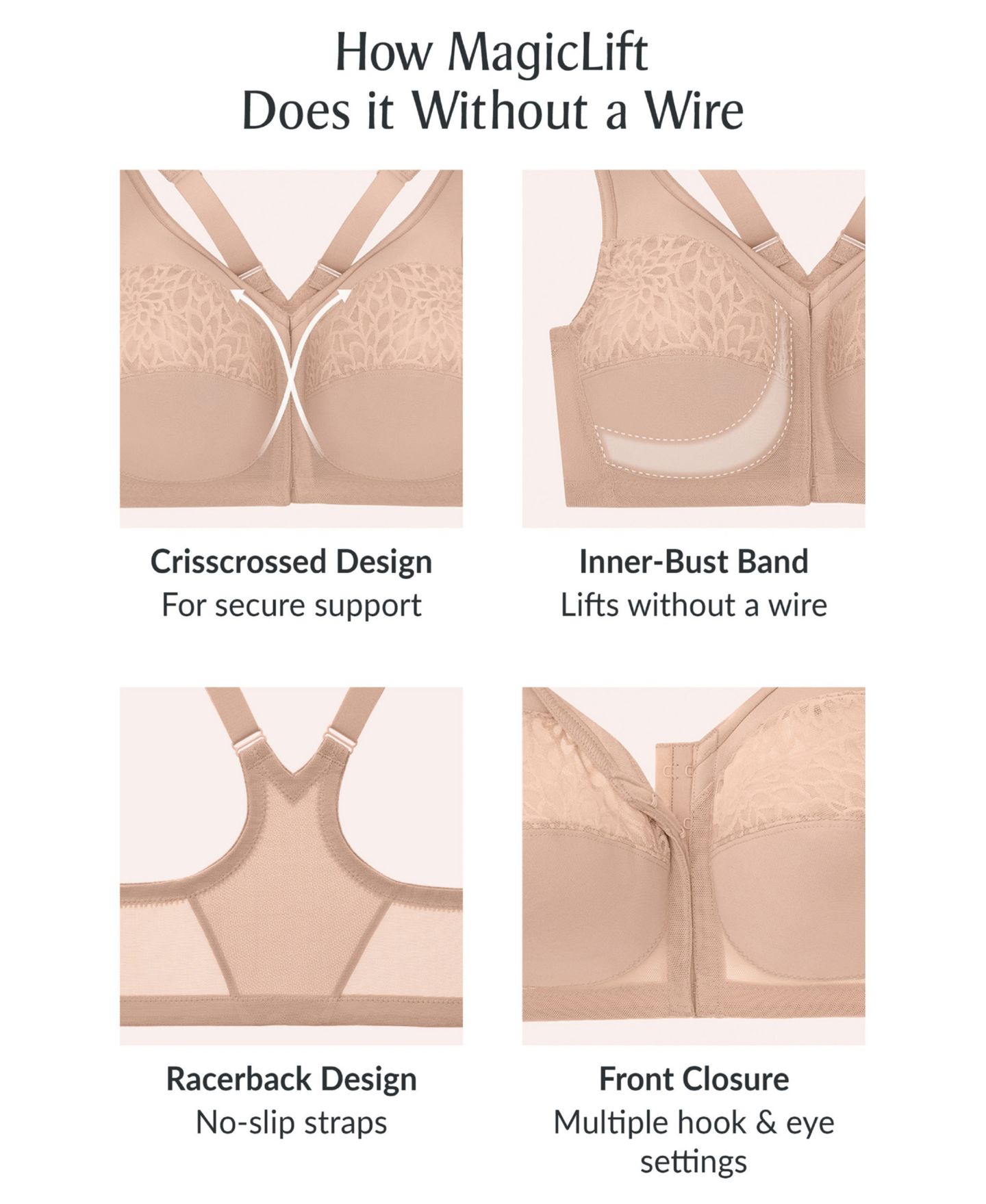 Бра Front-Closure, без косточек, борцовская спина — Glamorise, цвет: Чёрный — фото 4