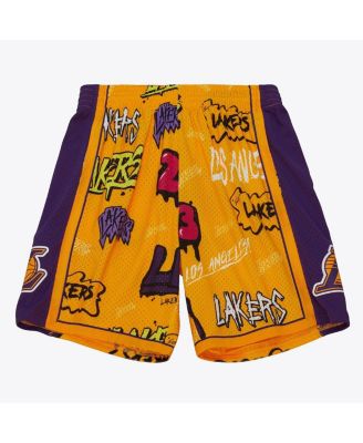 Mitchell & Ness - Men's Yellow Los Angeles Lakers 1998/99 Hardwood Classics Slap Sticker Swingman Shorts