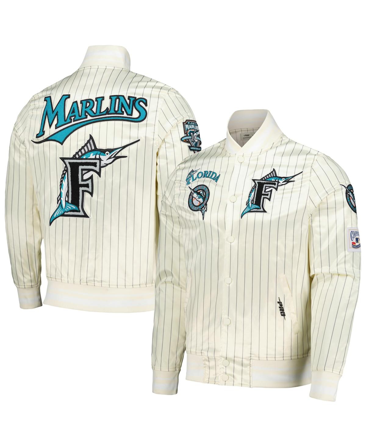 Pro Standard Men's Cream Florida Marlins Cooperstown Collection Pinstripe Retro Classic Satin Full-snap Jacket In Neutral