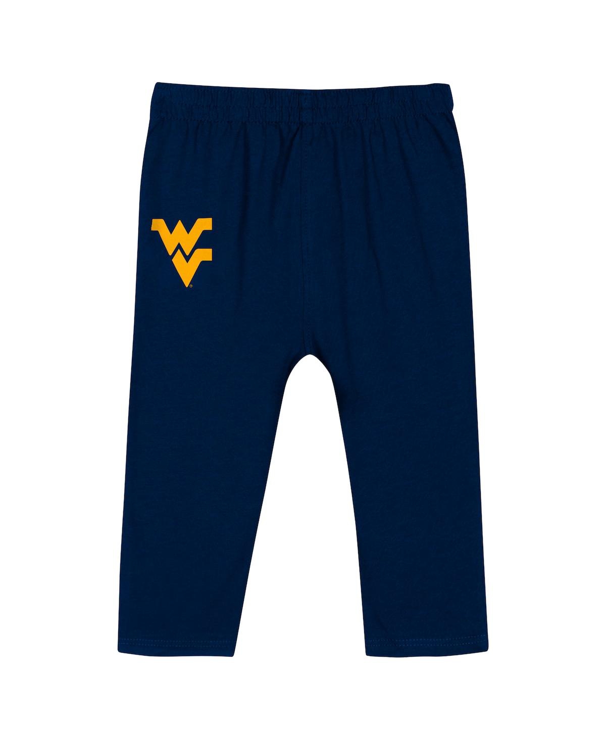 Outerstuff Baby Boys And Girls Navy West Virginia Mountaineers Double Up Long Sleeve Bodysuit And Pant Set In Navy