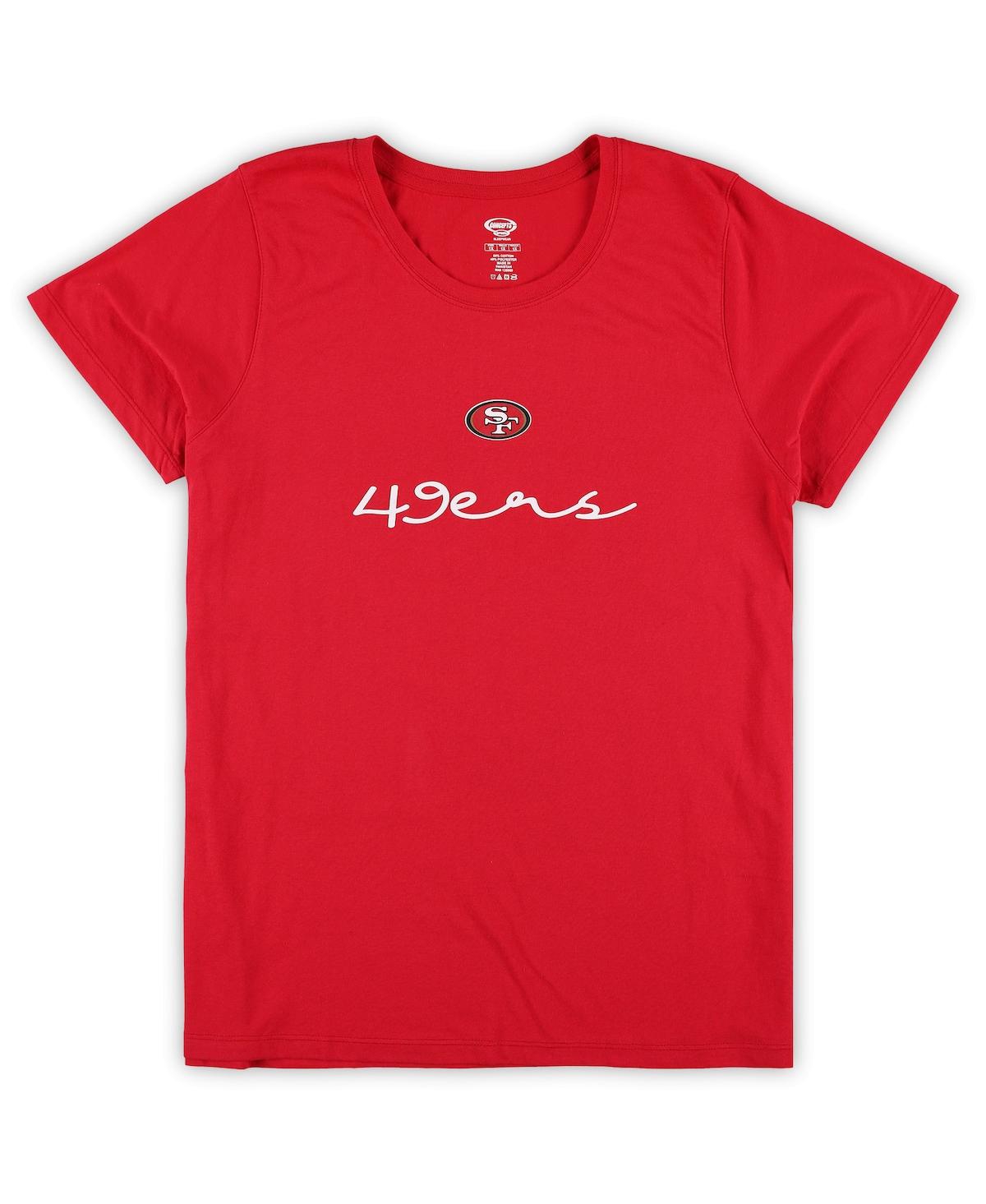Concepts Sport Women's San Francisco 49ers Plus Size Script T-shirt And Pants Sleep Set In Scarlet,black