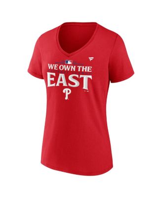 Женская красная футболка Fanatics Philadelphia Phillies 2024 Nl East Division Champions большого размера для раздевалки