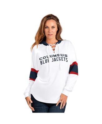 G-III 4Her by Carl Banks Women's White Columbus Blue Jackets Goal Zone Long Sleeve Lace-Up Hoodie T-Shirt