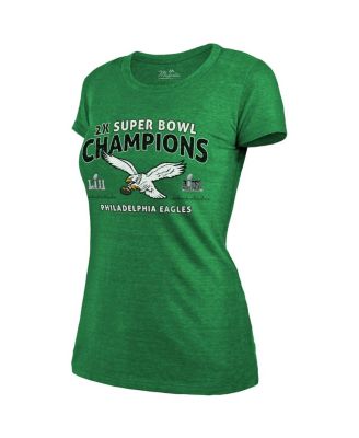 Женская футболка Majestic's Kelly Green Philadelphia Eagles, двукратная чемпионка Суперкубка, в ретро-стиле Sky High, с трехслойной отделкой