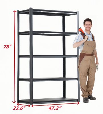 5 Tier Heavy Duty Metal Storage Shelves ,Easy to Assemble ,Adjustable ,Storage Shelves for Basements, Garages and Kitchen, 78 "H47.2"W23.6 "D