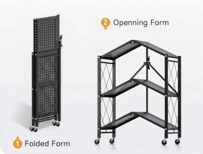 3-Tier Heavy Duty Foldable Metal Rack Storage Shelving Unit with Wheels Moving Easily Organizer Shelves Great for Garage Kitchen