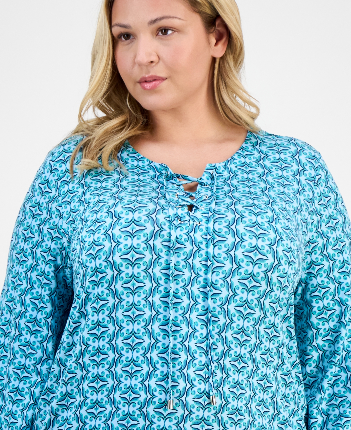 Jm Collection Petite Geometric Print 3/4-sleeve Blouse, Exclusively At Macy's In Multi