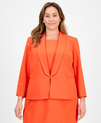 Plus Size Shawl-Collar Jacket & Sleeveless Dress Suit Set