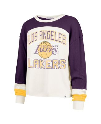 Брендовая женская кремовая футболка реглан Los Angeles Lakers Curve с длинным рукавом от бренда '47