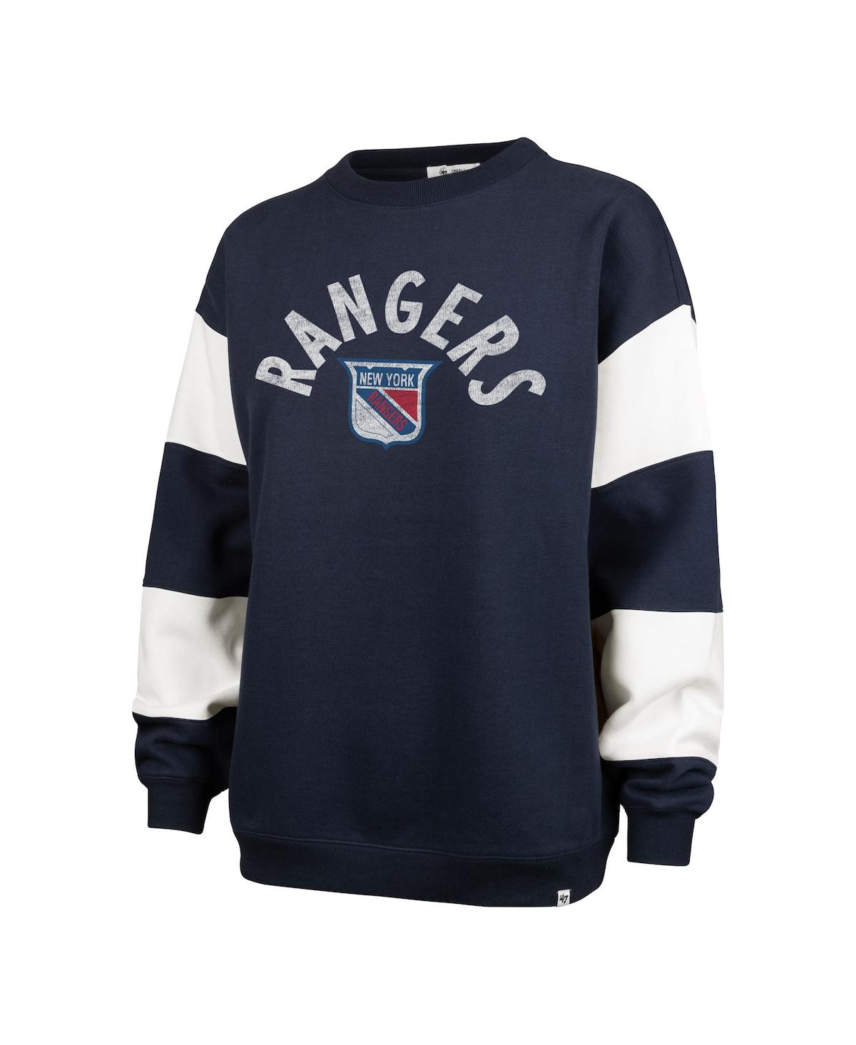 47 BRAND WOMEN'S NAVY NEW YORK RANGERS EEPHUS BARRED PULLOVER SWEATSHIRT 