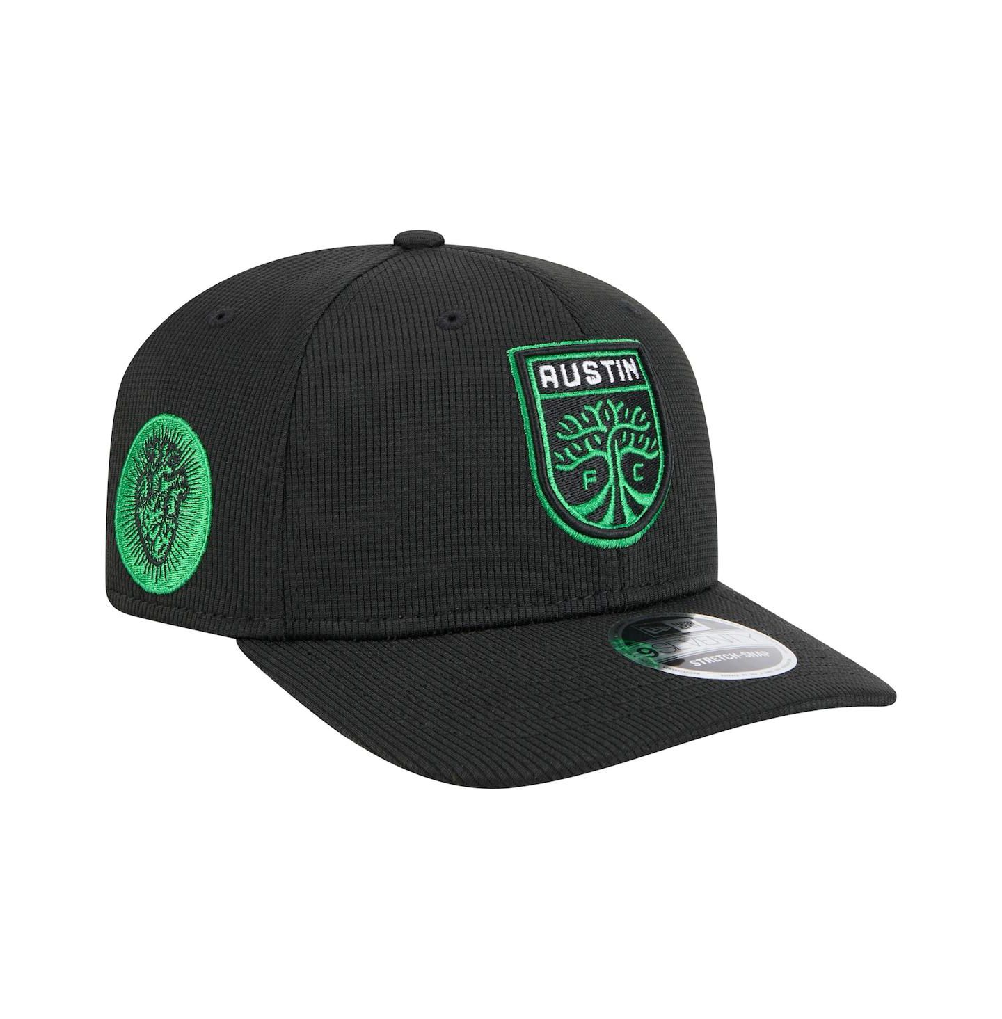 Мужские головные уборы New Era Black Austin FC 2025 Jersey Hook 9SEVENTY Stretch-Snap Hat — фото 1