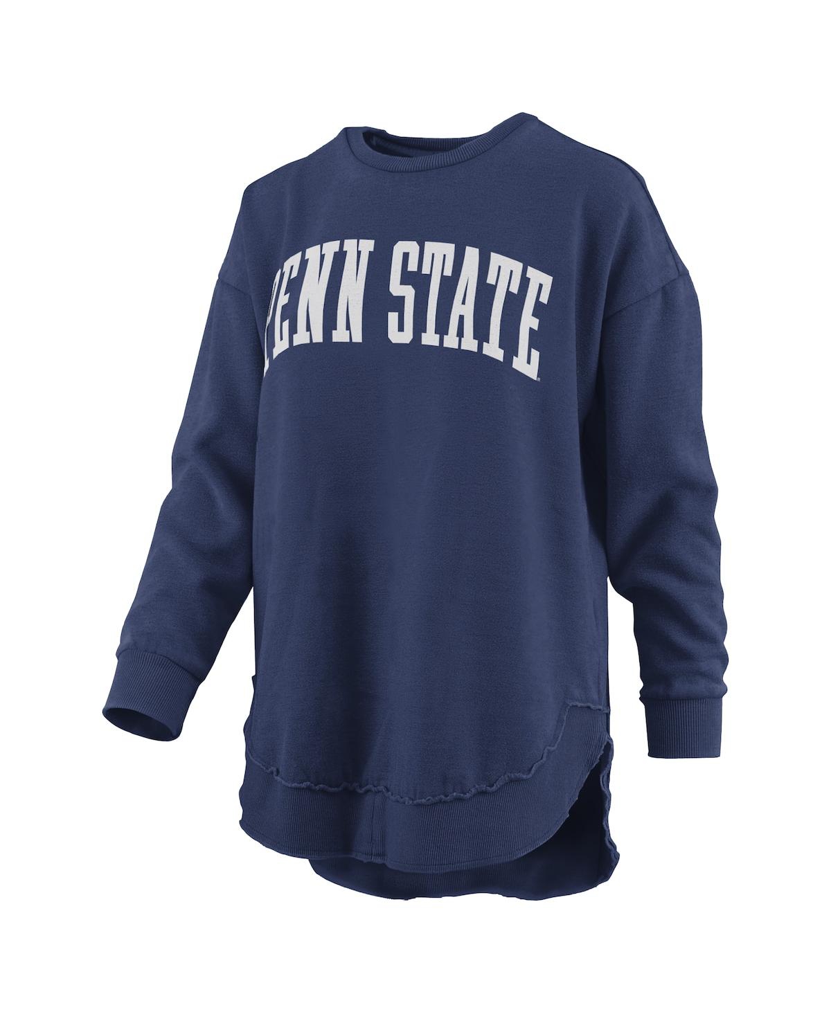 PRESSBOX WOMEN'S NAVY PENN STATE NITTANY LIONS MELANGE PONCHO VINTAGE FLEECE LONG SLEEVE PULLOVER SWEATSHIRT 