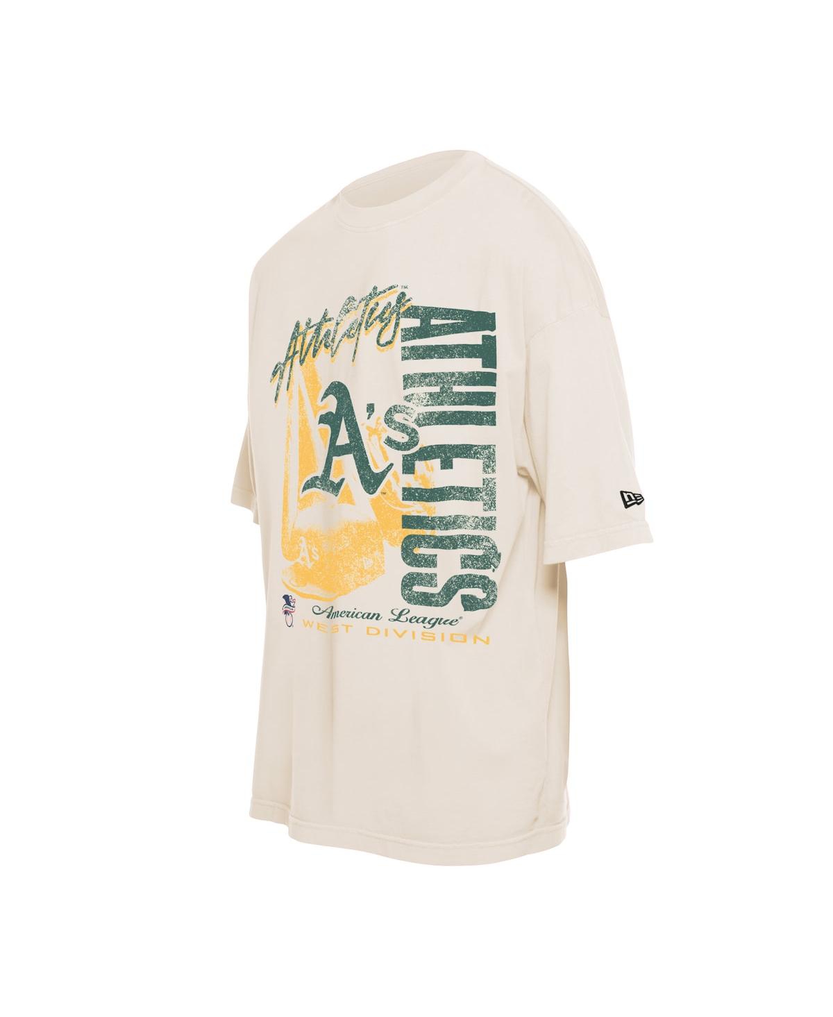 NEW ERA MEN'S CREAM ATHLETICS COOPERSTOWN COLLECTION OVERSIZED THROWBACK DISTRESSED T-SHIRT 