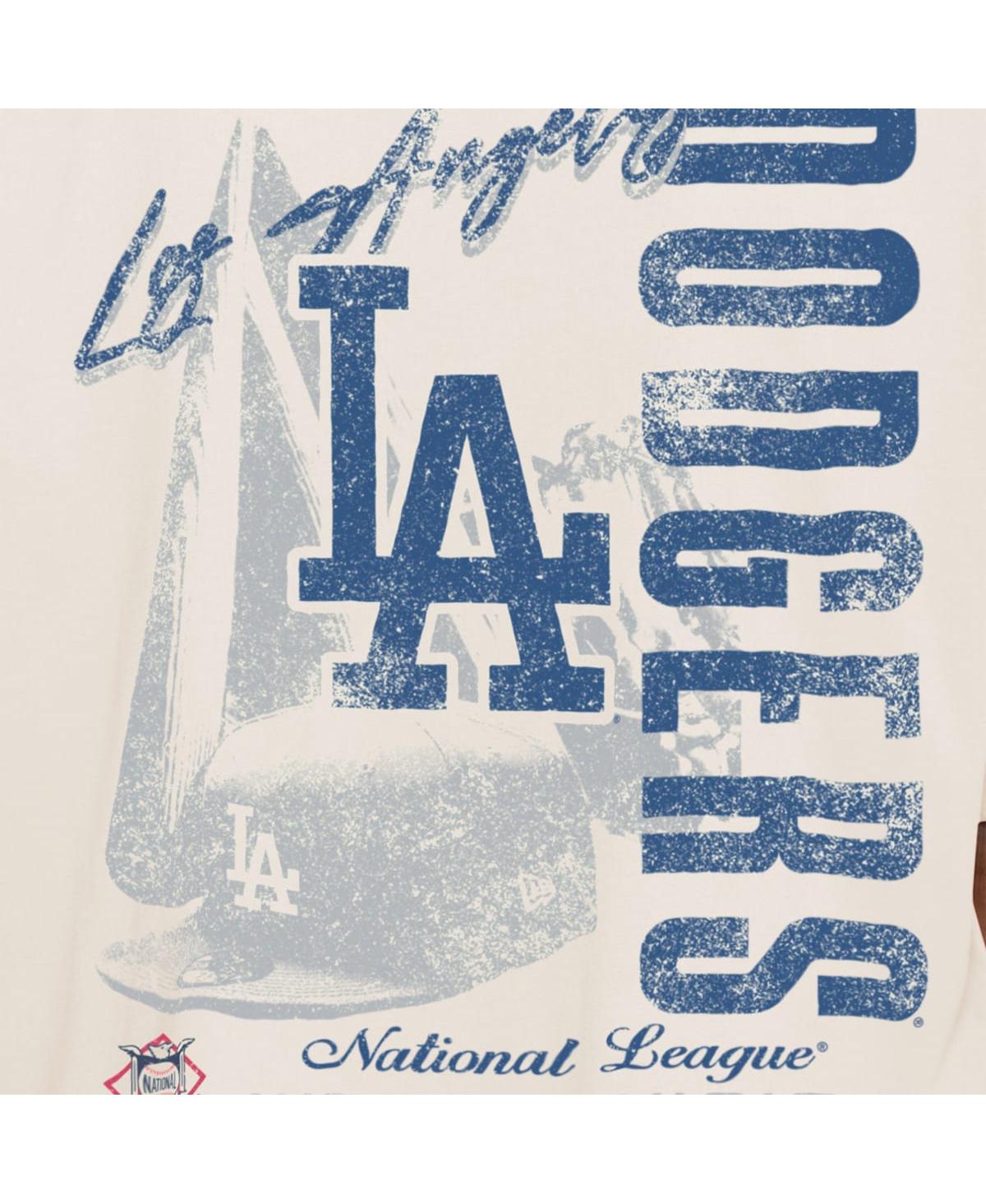 New Era Men's Cream Los Angeles Dodgers Cooperstown Collection Oversized Throwback Distressed T-shirt In Neutral