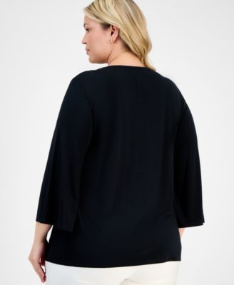 売れ筋商品|||ジェイエムコレクション カットソー トップス レディース Plus Size Printed Lace-Up Split-Neck Top, Exclusively at Macy's Coffee Cake Combo JM Collection Plus Size Lace-Up Split-Neck Top, Exclusively
