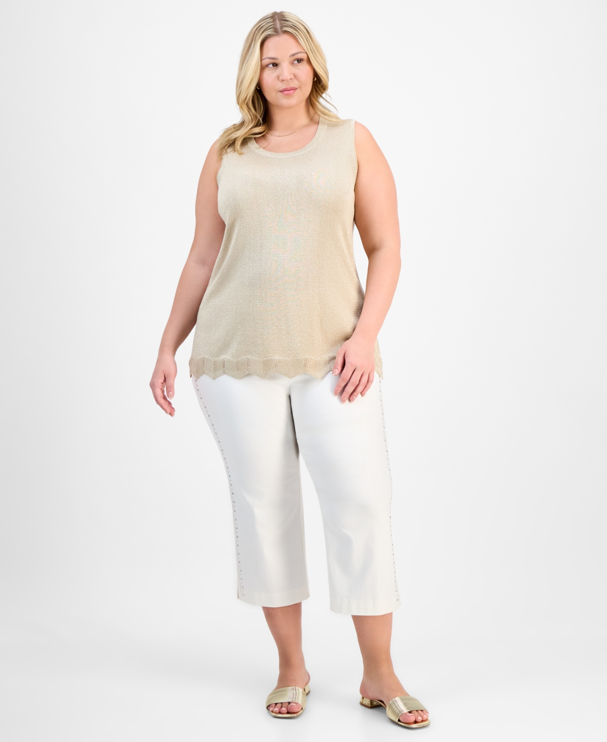 JM COLLECTION PLUS SIZE METALLIC SHINE SWEATER TANK EXCLUSIVELY AT MACY'S 