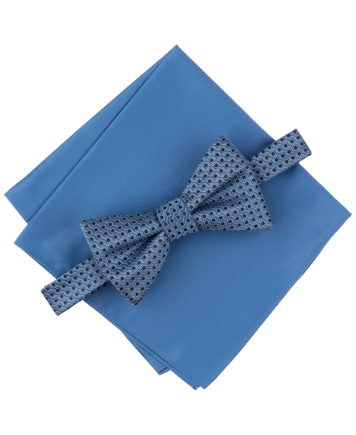 Men's Geo-Pattern Bow Tie & Solid Pocket Square Set, Exclusively at Macy's - Denim