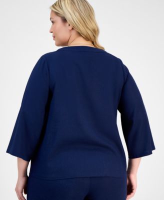 Plus Size Metallic Embroidered V-Neck Top, Exclusively at Macy's