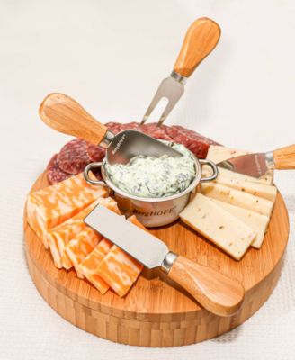 Stainless Steel 6-Piece Cheese Knives and Bamboo Round Board Set