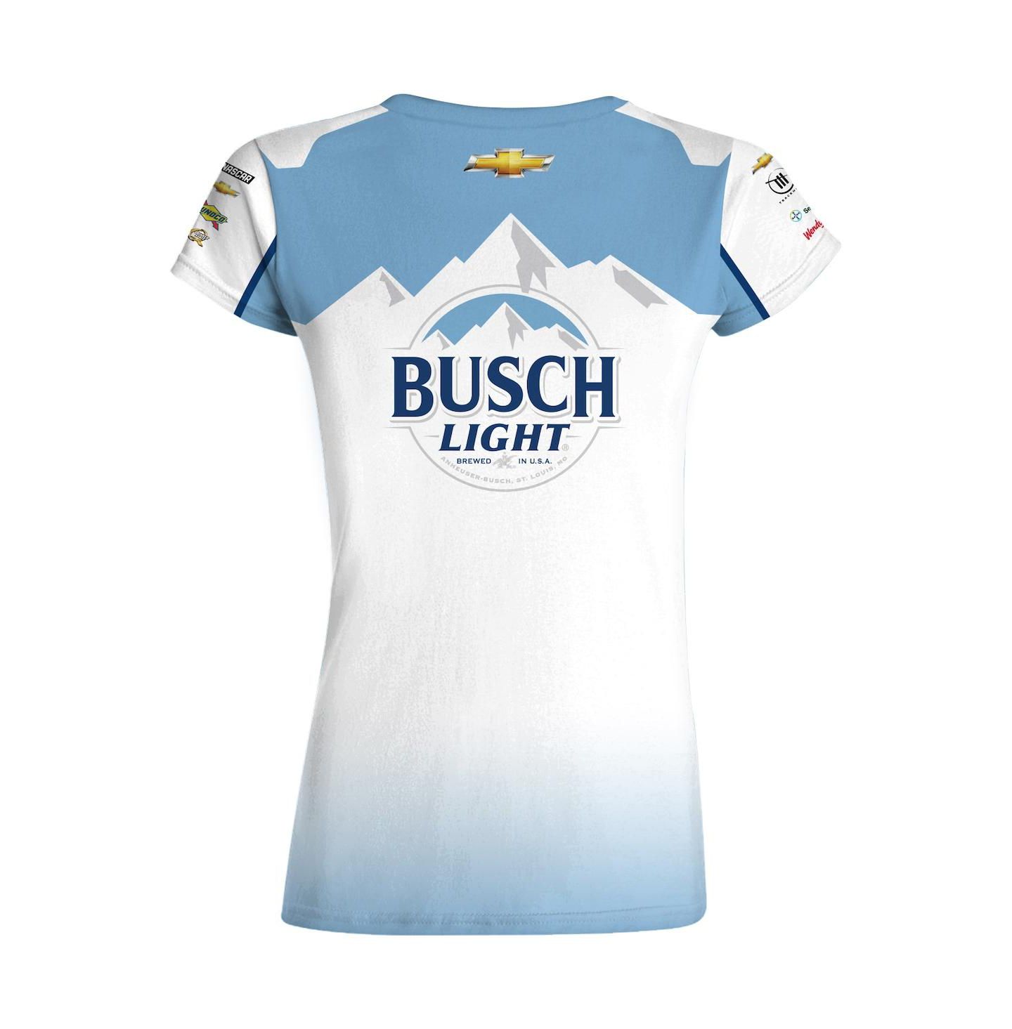 Женская футболка Checkered Flag Sports White/Blue Ross Chastain Busch Light Uniform — фото 3