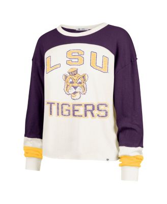 Брендовая женская кремовая футболка LSU Tigers '47 с двойным вырезом Реглан и длинным рукавом