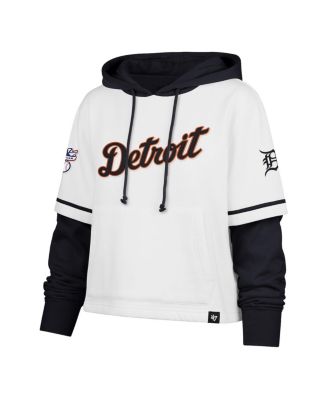 Женский укороченный пуловер с капюшоном Detroit Tigers Trifecta белого цвета от бренда '47 с коротким рукавом