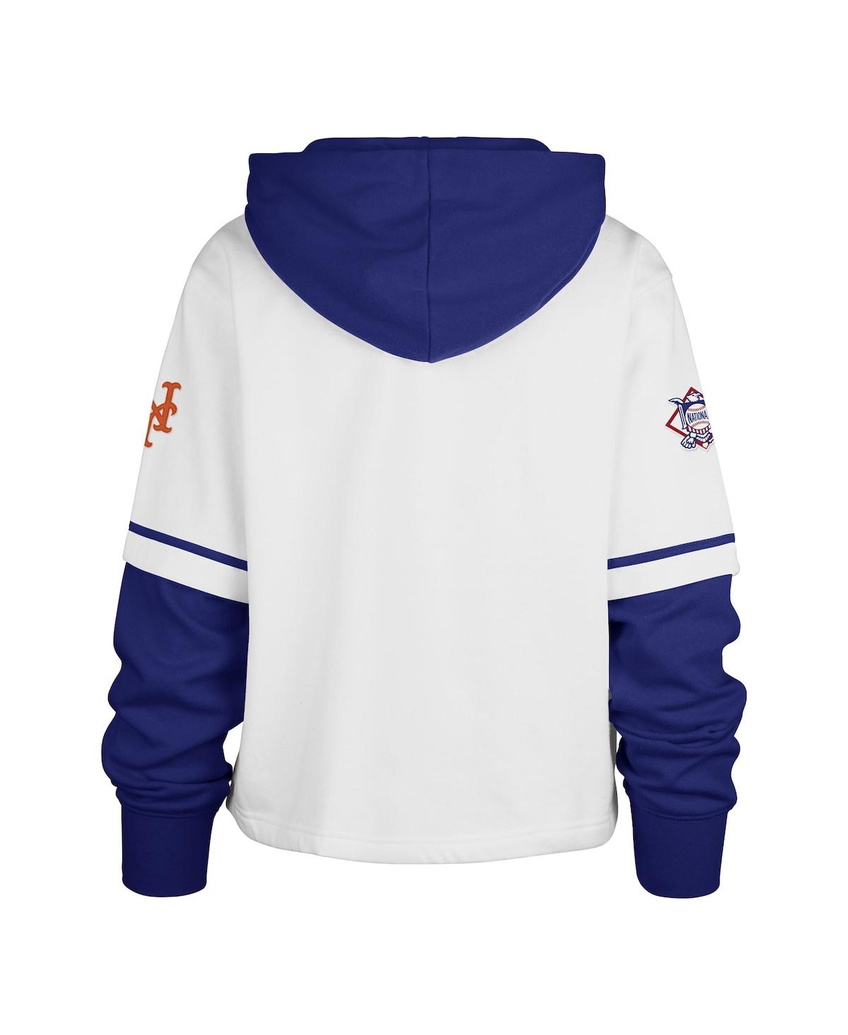 47 BRAND WOMEN'S WHITE NEW YORK METS TRIFECTA SHORTSTOP CROPPED PULLOVER HOODIE 