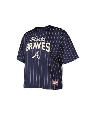 Женская укороченная футболка в тонкую полоску Multiplier из коллекции Cooperstown от New Era Women's Navy Atlanta Braves