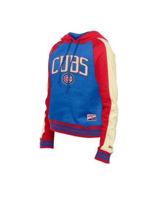 Women's Royal Chicago Cubs Cooperstown Collection Cropped Raglan Pullover Hoodie