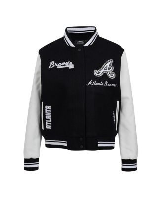 Women's Black Atlanta Braves Cultivated Pearls Rib Wool Full-Zip Varsity Jacket