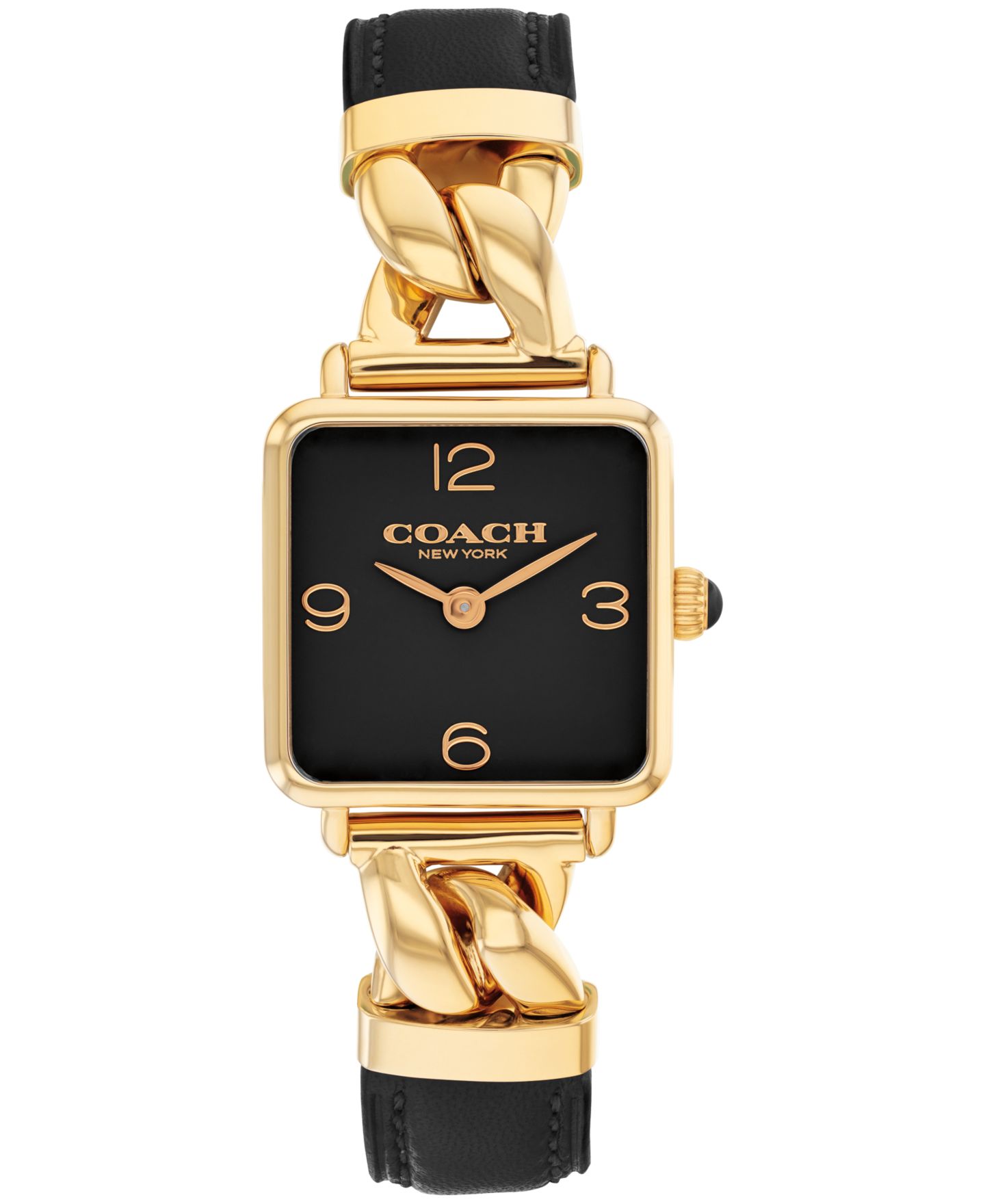 Женские часы COACH Cass Gold-Tone Stainless Steel and Black Leather Strap Watch, 22mm — фото 1
