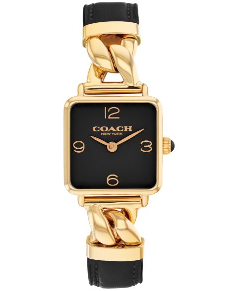 Женские часы Coach Cass Gold-Tone Stainless Steel and Black Leather Strap Watch, 22mm