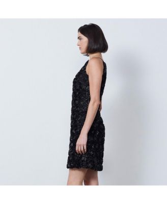 И так далее, женское черное платье-шпалера с розами из искусственной кожи