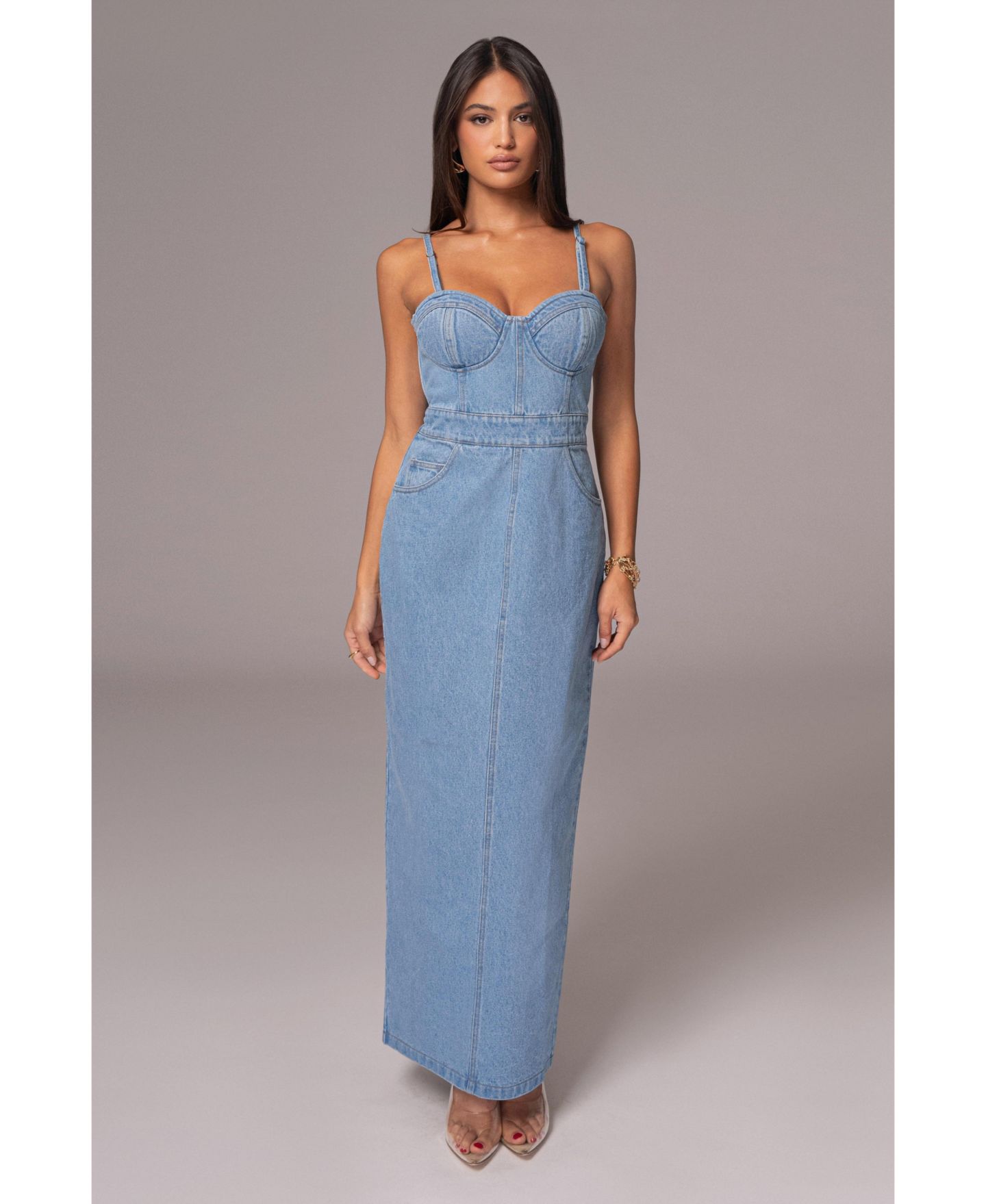 Женское платье JLUXLABEL Mara Denim Bustier, цвет: Средняя варка — фото 1