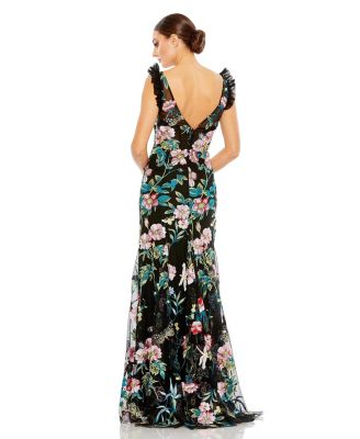Женское платье-труба с глубоким вырезом и вышивкой в цветочек от Mac Duggal