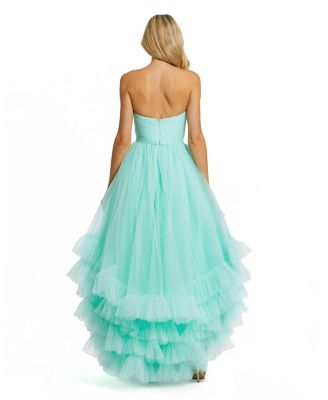 Женское платье Mac Duggal без бретелек с рюшами в виде сердца и оборками с высоким низом от Mac Duggal