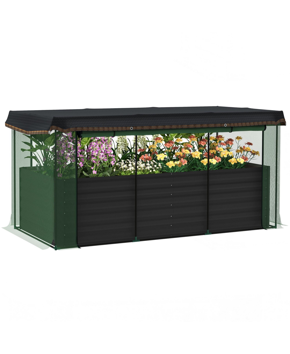 Galvanized Raised Garden Bed with Crop Cage & Shade Cloth, - Beige