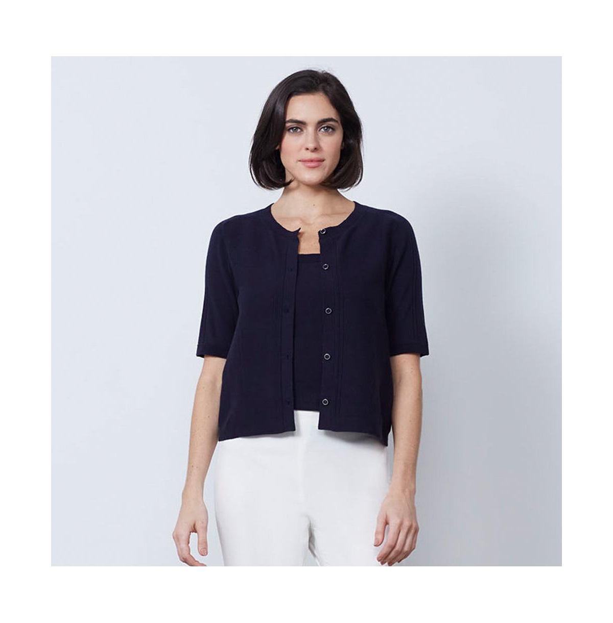 Women's Navy Blue Jersey Knit Cardigan Sweater Rhodes - Navy blue